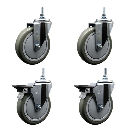 Service Caster 5 Inch Gray Polyurethane 12 MM Threaded Stem Caster Set 2 Brakes SCC SCC-TS20S514-PPUB-M1215-2-PLB-2